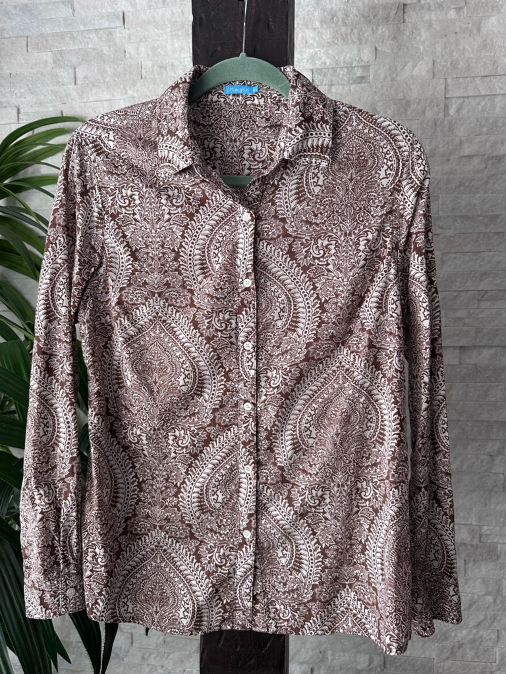 J. McLaughlin Brown and Cream Paisley Cotton Button-Down Shirt Size Small